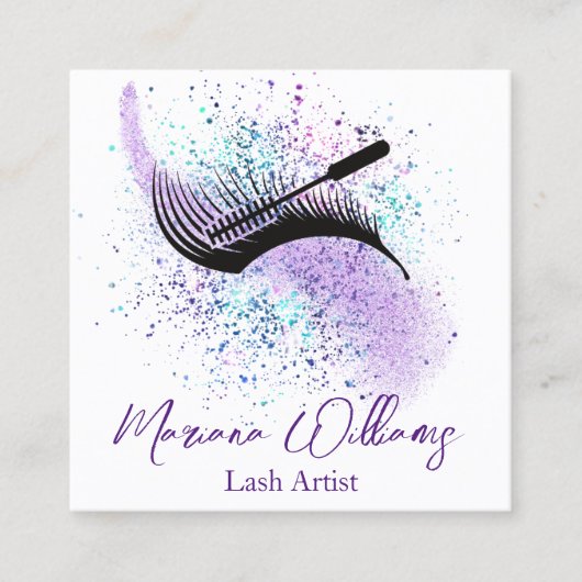 moderne paarse splashaton qr code chic vierkante visitekaartje (Voorkant)