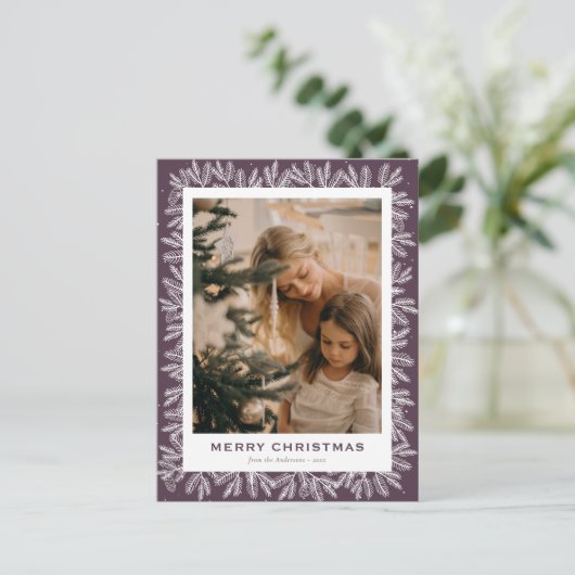 Moderne Paarse stekelbomen met kerstmis Feestdagenkaart (Staand voorkant)