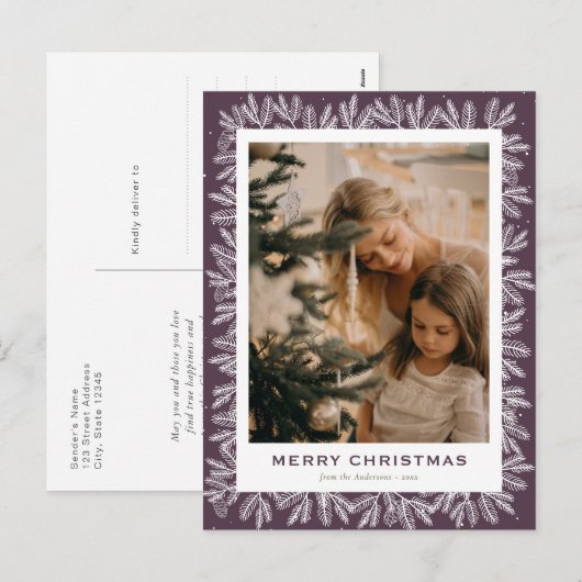 Moderne Paarse stekelbomen met kerstmis Feestdagenkaart (Voorkant / Achterkant)