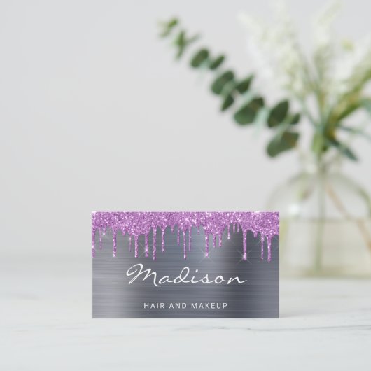 Moderne Paarse stijllijst met glitterschijven Visitekaartje (Staand voorkant)