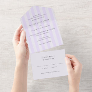 Moderne paarse strepen elegante trouw all in one uitnodiging