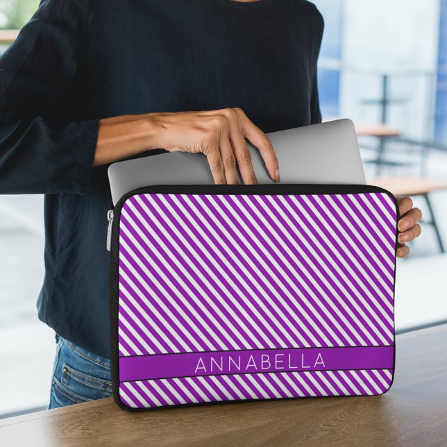 Moderne Paarse strepen Laptop Sleeve (Creator heeft geüpload)
