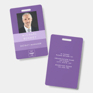Moderne paarse strepen zakelijke foto ID Badge