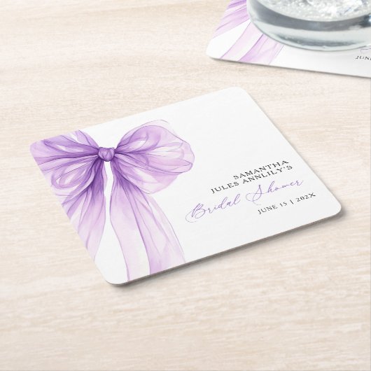 Moderne paarse strik bruiloftsborrel kartonnen onderzetters (Schuin)