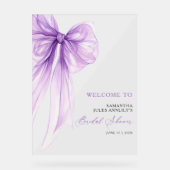 Moderne paarse strik bruiloftsbruiloft welkomstbor acryl bord (Voorkant)