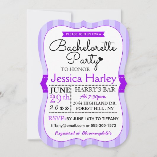 Moderne Paarse Stripes Bachelorette Kaart (Voorkant)