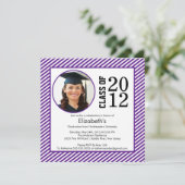 Moderne Paarse Stripes Foto Afstuderen-uitnodiging Kaart (Staand voorkant)