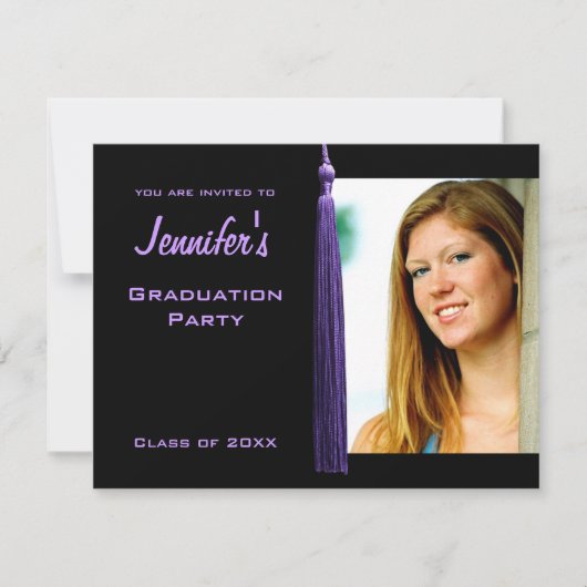 Moderne Paarse Tassle Graduation Party Photo Invit Kaart (Voorkant)