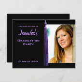 Moderne Paarse Tassle Graduation Party Photo Invit Kaart (Voorkant / Achterkant)