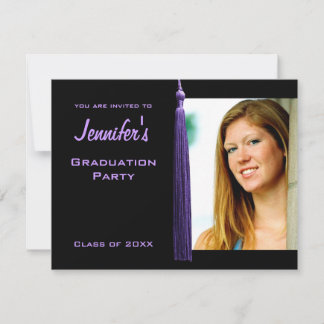 Moderne Paarse Tassle Graduation Party Photo Invit Kaart