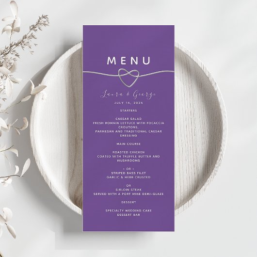 Moderne Paarse Trouwmenu Kaart