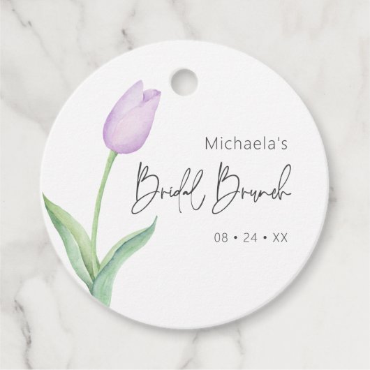 Moderne Paarse Tulp Solo Bruids Brunch Bedankjes Labels (Voorkant)