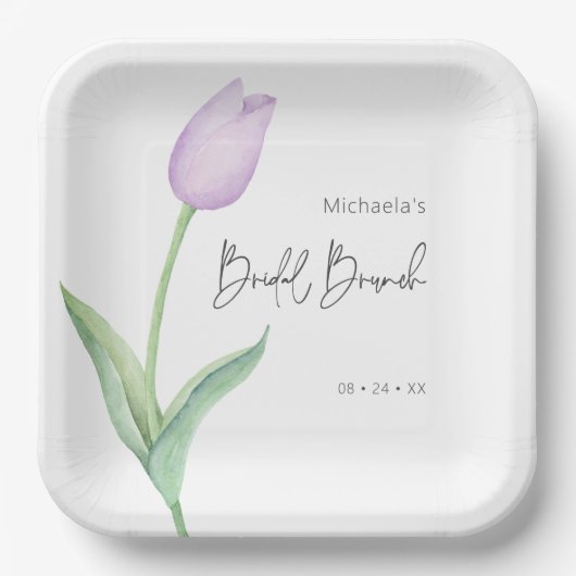 Moderne Paarse Tulp Solo Bruids Brunch Luncheon Papieren Bordje (Voorkant)