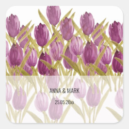 Moderne Paarse Tulpen Waterverf Kunst Vierkante Sticker