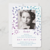 Moderne paarse + turquoise foto Bat Mitzvah uitnod Kaart (Voorkant)
