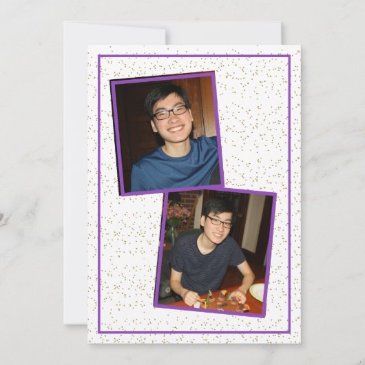 Moderne Paarse Twee Foto Afstudeerfeest Kaart (Achterkant)