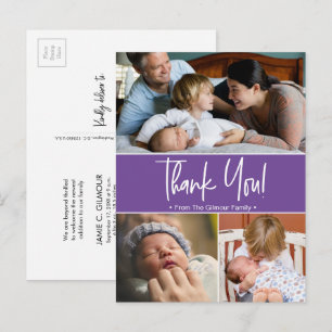 Moderne Paarse tweede baby fotocollage Aankondigingskaart
