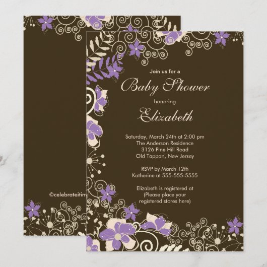 Moderne Paarse uitnodiging voor het Baby shower va (Voorkant / Achterkant)