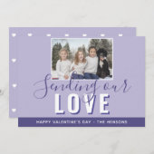Moderne paarse Valentijnsdag script familiefoto Feestdagenkaart (Voorkant / Achterkant)