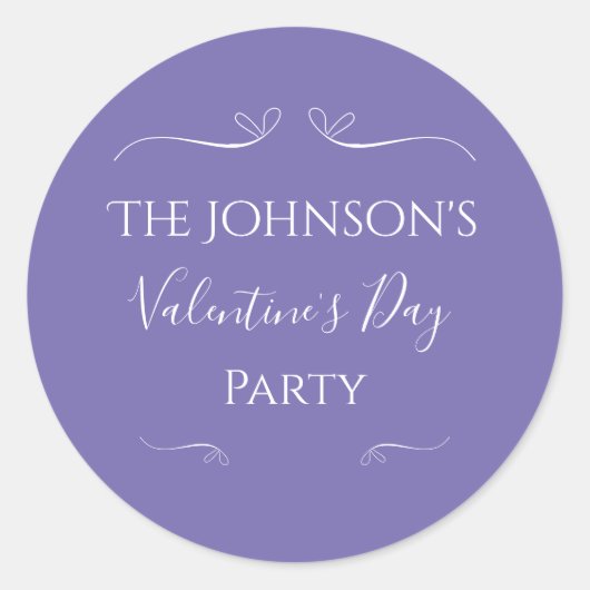 Moderne Paarse Valentijnsfeestje Ronde Sticker (Voorkant)