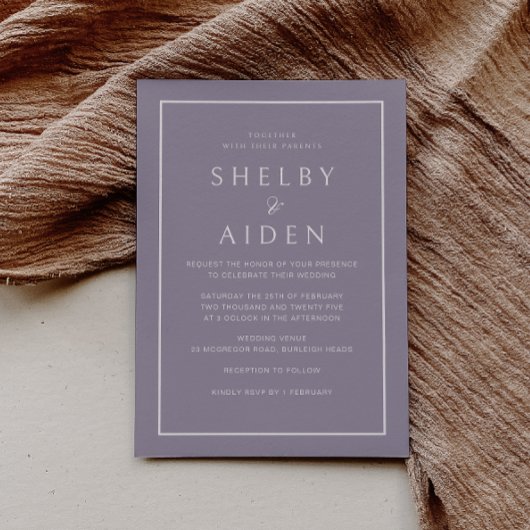 Moderne Paarse verfijnde bruiloft Kaart