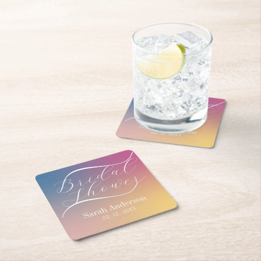 Moderne paarse verloop ombre-script bruiloftsdouch kartonnen onderzetters (Insitu)