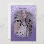 Moderne paarse violet glitter ombre foto Sweet 16 Kaart (Voorkant)