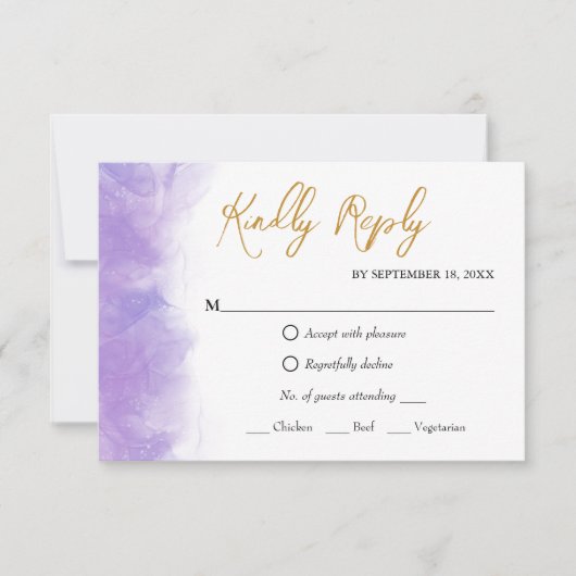 Moderne Paarse Violet RSVP-kaart RSVP Kaartje (Voorkant)