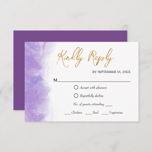 Moderne Paarse Violet RSVP-kaart RSVP Kaartje (Voorkant / Achterkant)