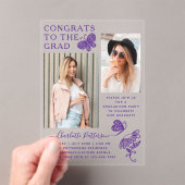 Moderne Paarse vlinder foto afstudeerfeest Acryl Uitnodigingen (Insitu (Draagbaar))