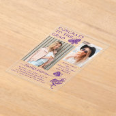 Moderne Paarse vlinder foto afstudeerfeest Acryl Uitnodigingen (Laagn)