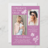 Moderne Paarse vlinder foto afstudeerfeest Kaart (Voorkant)