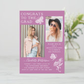 Moderne Paarse vlinder foto afstudeerfeest Kaart (Staand voorkant)