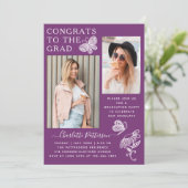 Moderne Paarse vlinder foto afstudeerfeest Kaart (Staand voorkant)