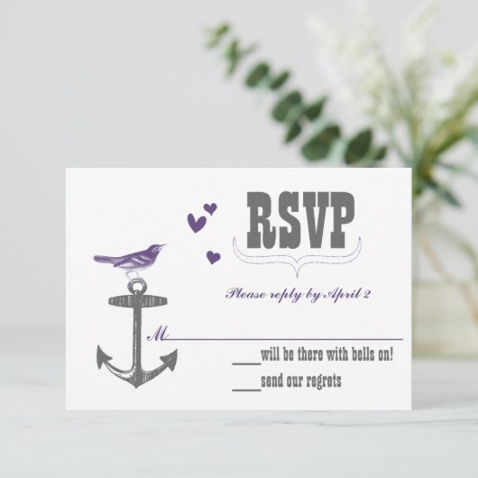  moderne Paarse vogelgriep RSVP Kaartje (Staand voorkant)