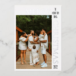 Moderne paarse vrolijk kerstfeest foto folie feestdagenkaart