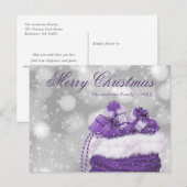 Moderne Paarse vrolijke kerstsneeuw Cadeaus Feestdagenkaart (Voorkant / Achterkant)