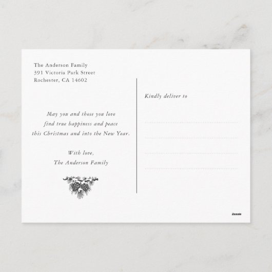 Moderne Paarse vrolijke kerstsneeuw Cadeaus Feestdagenkaart (Achterkant)