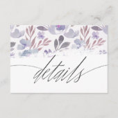 Moderne Paarse Waterverf Bloemen bruiloft Details Informatiekaartje (Voorkant)