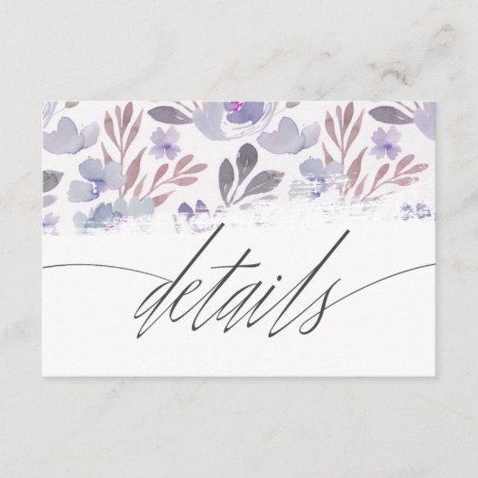 Moderne Paarse Waterverf Bloemen bruiloft Details Informatiekaartje (Voorkant)