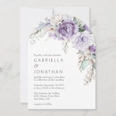 Moderne Paarse Waterverf Bloemenbruiloft Uitnodigi Kaart (Voorkant)