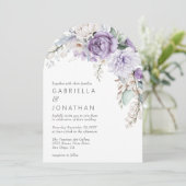 Moderne Paarse Waterverf Bloemenbruiloft Uitnodigi Kaart (Staand voorkant)
