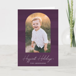 Moderne Paarse Waterverf boog foto Feestdagen Kaart