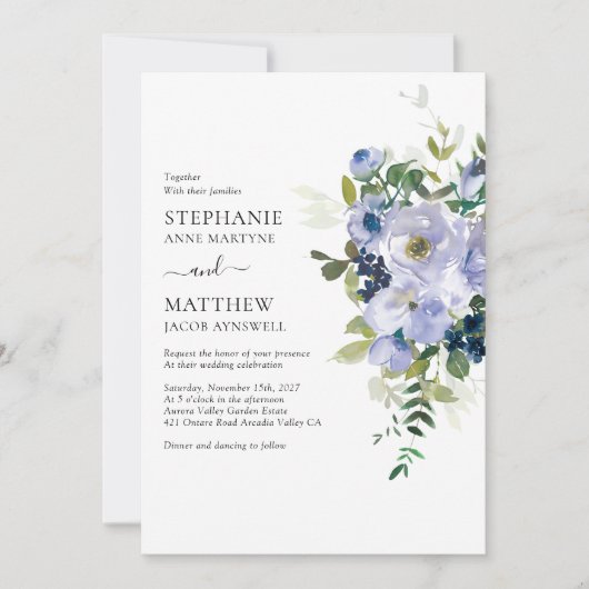 Moderne Paarse Waterverf botanische bruiloft Kaart (Voorkant)