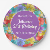 Moderne Paarse Waterverf Floral 21e verjaardag Papieren Bordje (Voorkant)