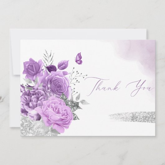 Moderne Paarse Waterverf Floral Baby Girl Shower Bedankkaart (Voorkant)