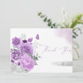 Moderne Paarse Waterverf Floral Baby Girl Shower Bedankkaart (Staand voorkant)