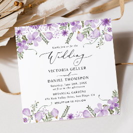 Moderne Paarse Waterverf Floral Wedding Kaart