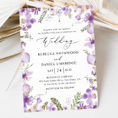 Moderne Paarse Waterverf Floral Wedding Kaart