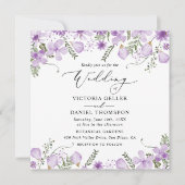 Moderne Paarse Waterverf Floral Wedding Kaart (Voorkant)